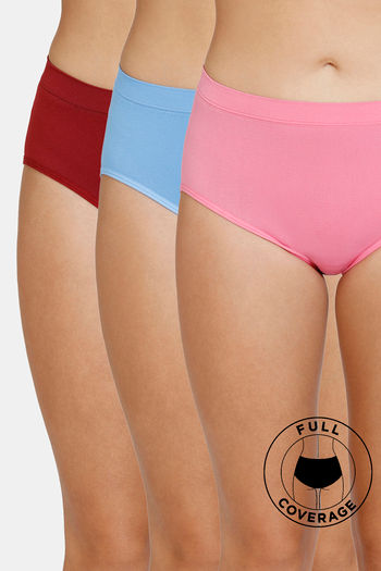Buy Zivame Medium Rise Full Coverage Hipster Panty (Pack of 3) - Assorted